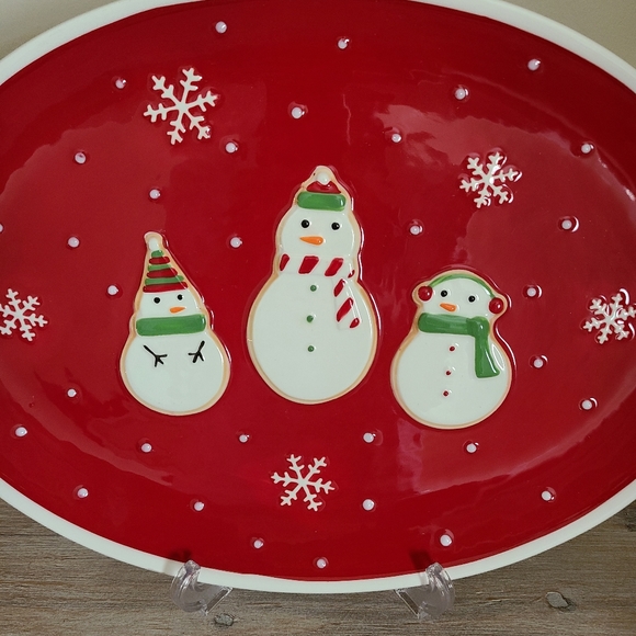☃️ Hallmark Ceramic Snowmen Snowflakes Oval Christmas Serving Platter - Picture 2 of 6
